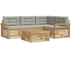 Lauko sofos komplektas 5 pcs Balta ir šviesiai pilka