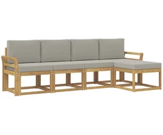 Lauko sofos komplektas 5 pcs Balta ir šviesiai pilka
