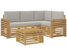 Lauko sofos komplektas 5 pcs Balta ir šviesiai pilka