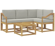 Lauko sofos komplektas 5 pcs Balta ir šviesiai pilka