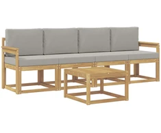 Lauko sofos komplektas 5 pcs Balta ir šviesiai pilka