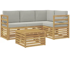 Lauko sofos komplektas 5 pcs Balta ir šviesiai pilka
