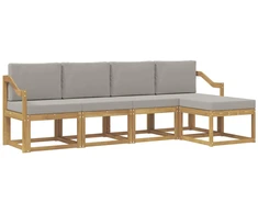 Lauko sofos komplektas 5 pcs Balta ir šviesiai pilka