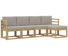 Lauko sofos komplektas 5 pcs Balta ir šviesiai pilka