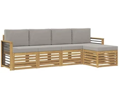 Lauko sofos komplektas 5 pcs Balta ir šviesiai pilka
