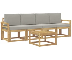 Lauko sofos komplektas 5 pcs Balta ir šviesiai pilka