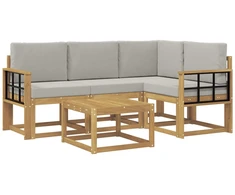 Lauko sofos komplektas 5 pcs Balta ir šviesiai pilka