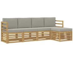 Lauko sofos komplektas 5 pcs Balta ir šviesiai pilka