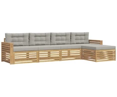 Lauko sofos komplektas 5 pcs Balta ir šviesiai pilka