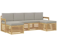 Lauko sofos komplektas 5 pcs Balta ir šviesiai pilka