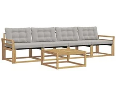 Lauko sofos komplektas 5 pcs Balta ir šviesiai pilka