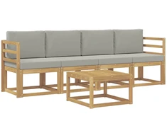 Lauko sofos komplektas 5 pcs Balta ir šviesiai pilka