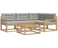 Lauko sofos komplektas 5 pcs Balta ir šviesiai pilka