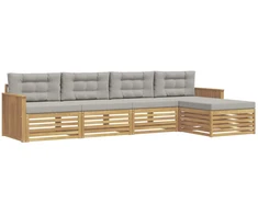 Lauko sofos komplektas 5 pcs Balta ir šviesiai pilka