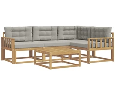 Lauko sofos komplektas 5 pcs Balta ir šviesiai pilka
