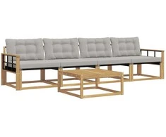 Lauko sofos komplektas 5 pcs Balta ir šviesiai pilka