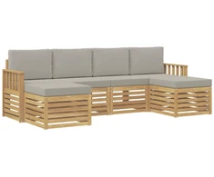 Lauko sofos komplektas 5 pcs Balta ir šviesiai pilka