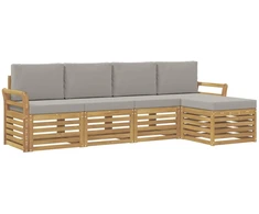 Lauko sofos komplektas 5 pcs Balta ir šviesiai pilka