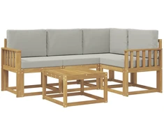 Lauko sofos komplektas 5 pcs Balta ir šviesiai pilka