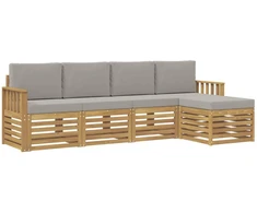 Lauko sofos komplektas 5 pcs Balta ir šviesiai pilka
