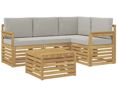 Lauko sofos komplektas 5 pcs Balta ir šviesiai pilka
