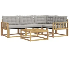 Lauko sofos komplektas 5 pcs Balta ir šviesiai pilka