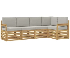 Lauko sofos komplektas 5 pcs Balta ir šviesiai pilka