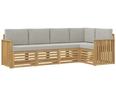 Lauko sofos komplektas 5 pcs Balta ir šviesiai pilka
