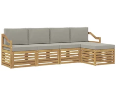 Lauko sofos komplektas 5 pcs Balta ir šviesiai pilka