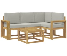 Lauko sofos komplektas 5 pcs Balta ir šviesiai pilka