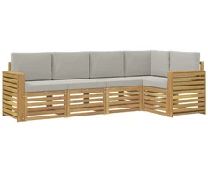 Lauko sofos komplektas 5 pcs Balta ir šviesiai pilka