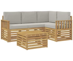 Lauko sofos komplektas 5 pcs Balta ir šviesiai pilka