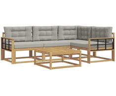 Lauko sofos komplektas 5 pcs Balta ir šviesiai pilka