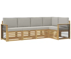 Lauko sofos komplektas 5 pcs Balta ir šviesiai pilka
