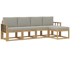 Lauko sofos komplektas 5 pcs Balta ir šviesiai pilka