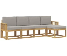 Lauko sofos komplektas 5 pcs Balta ir šviesiai pilka