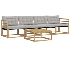 Lauko sofos komplektas 5 pcs Balta ir šviesiai pilka