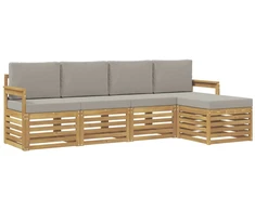Lauko sofos komplektas 5 pcs Balta ir šviesiai pilka