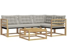 Lauko sofos komplektas 5 pcs Balta ir šviesiai pilka