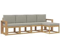 Lauko sofos komplektas 5 pcs Balta ir šviesiai pilka