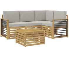 Lauko sofos komplektas 5 pcs Balta ir šviesiai pilka