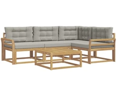 Lauko sofos komplektas 5 pcs Balta ir šviesiai pilka