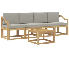 Lauko sofos komplektas 5 pcs Balta ir šviesiai pilka