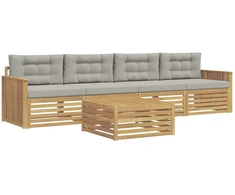 Lauko sofos komplektas 5 pcs Balta ir šviesiai pilka