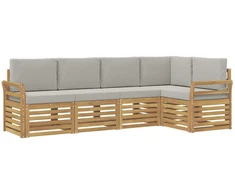 Lauko sofos komplektas 5 pcs Balta ir šviesiai pilka