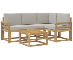 Lauko sofos komplektas 5 pcs Balta ir šviesiai pilka