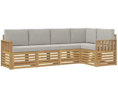 Lauko sofos komplektas 5 pcs Balta ir šviesiai pilka