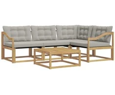 Lauko sofos komplektas 5 pcs Balta ir šviesiai pilka
