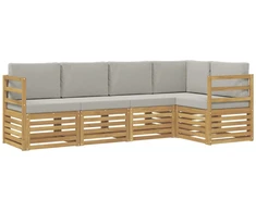 Lauko sofos komplektas 5 pcs Balta ir šviesiai pilka