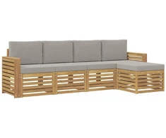 Lauko sofos komplektas 5 pcs Balta ir šviesiai pilka